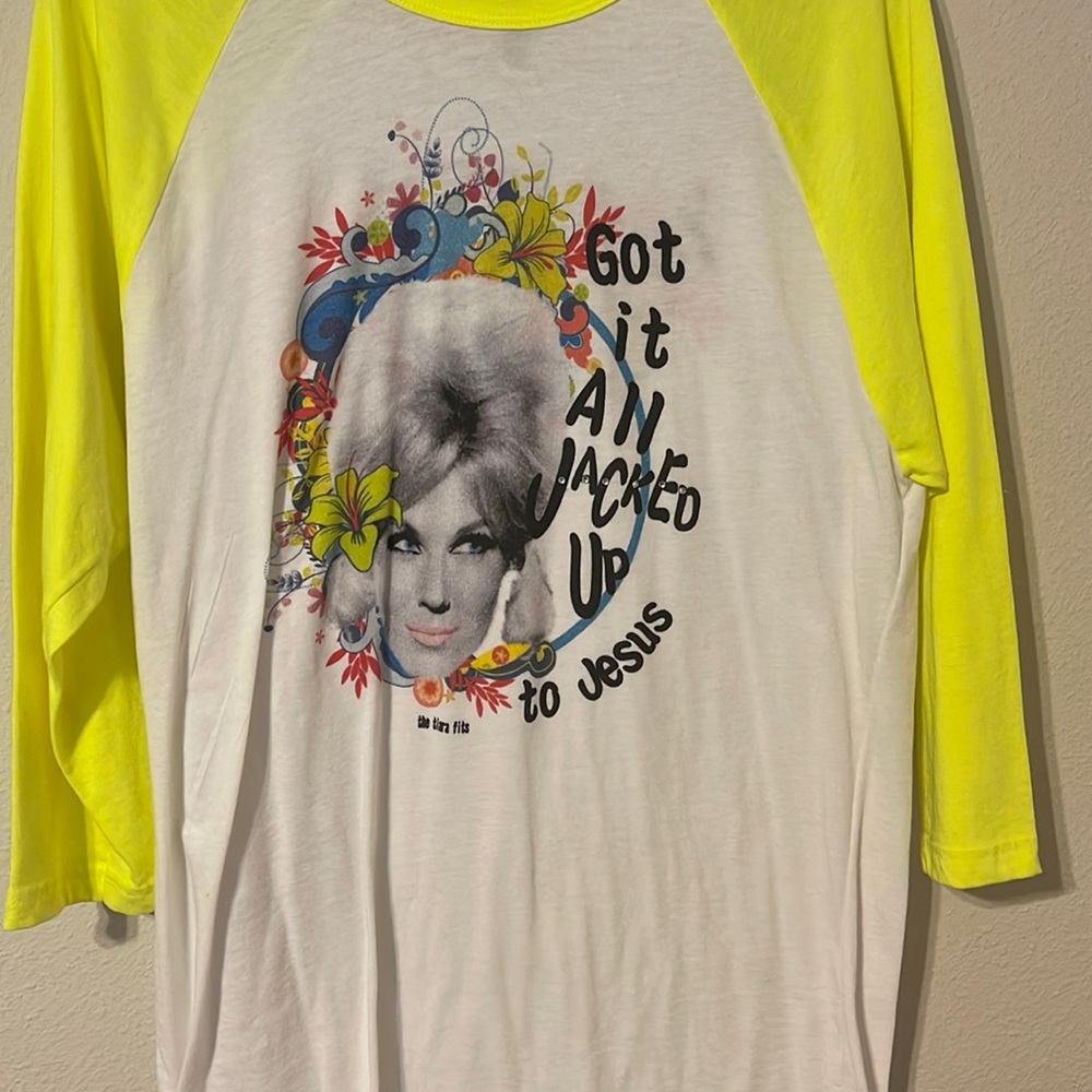 * Brand New*Colorful Vintage Tee-Shirt, Neon Yellow Sleeves with some Bling !